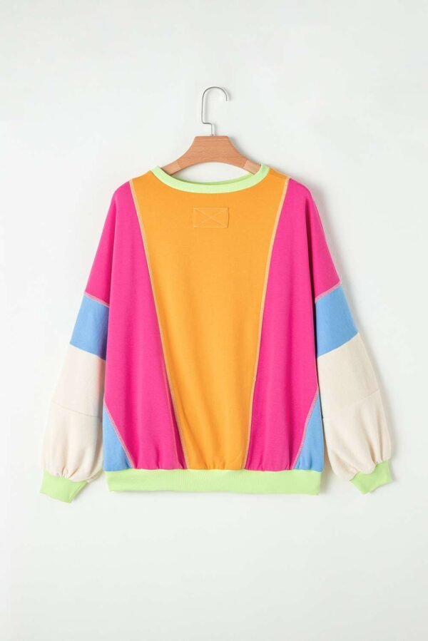 Grapefruit Orange Colorblock Patchwork Exposed Stitching Oversize Top