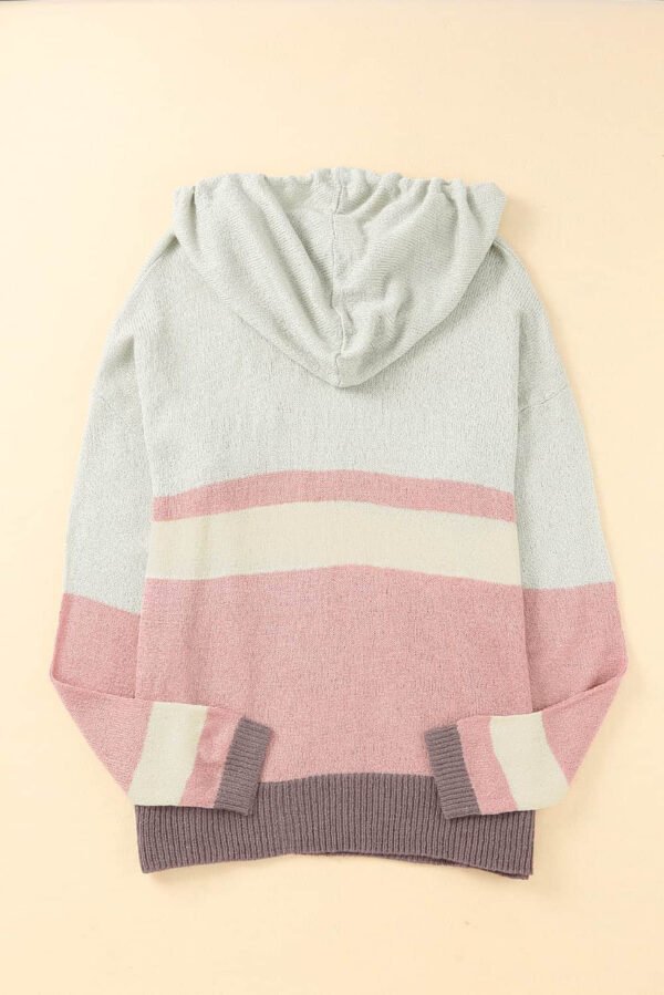 Color Block Knit Kangaroo Pocket Hooded Sweater