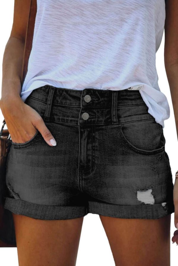 Gray Cuffed High Rise Denim Shorts