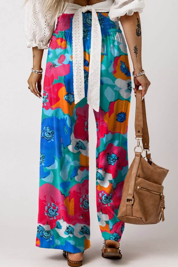 Multicolor Abstract Floral Print Drawstring Wide Waistband Pants