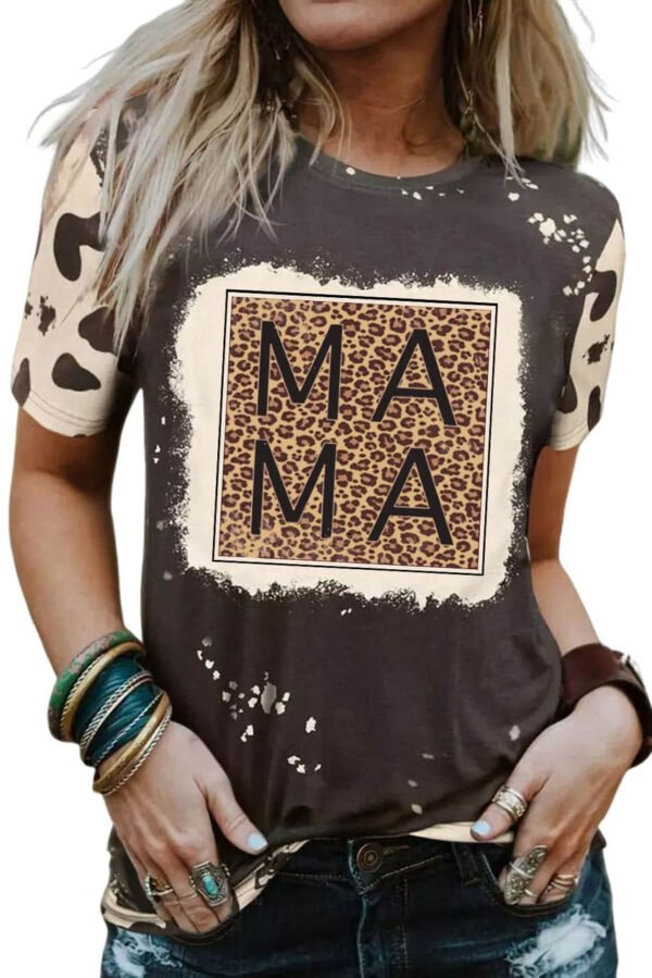 Black Bleached Leopard MAMA Graphic Crew Neck Tee