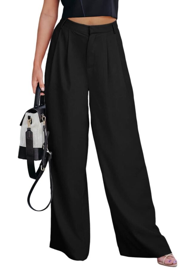 Black Pleated Elegant Wide Leg Pants