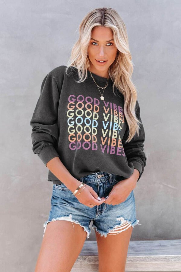 Gray GOOD VIBES Graphic Pullover Sweatshirt