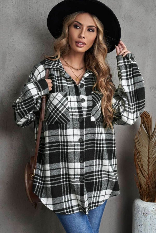 Black Grid Print Boyfriend Shirt Coat