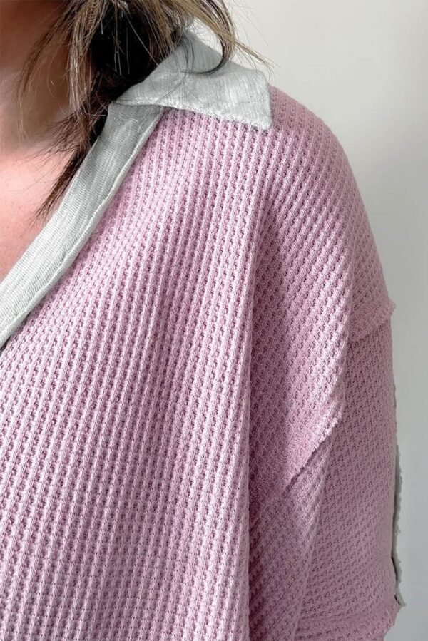 Pink Plus Size Exposed Seam Waffle Knit Top