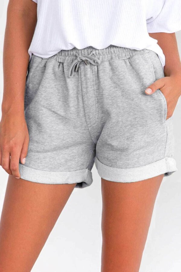 Gray Tie Waist Side Pockets Cuffed Lounge Shorts