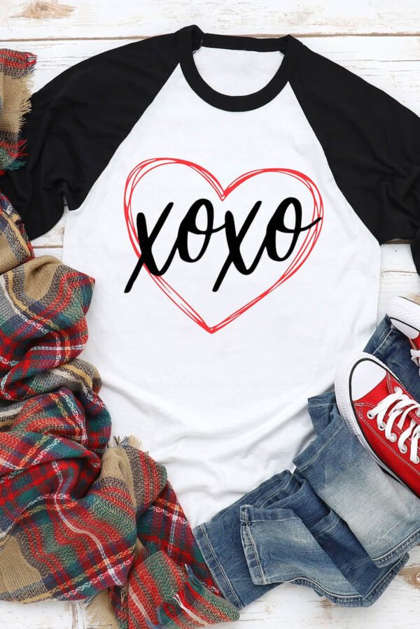 Black XOXO Heart Graphic Contrast Sleeve Tee