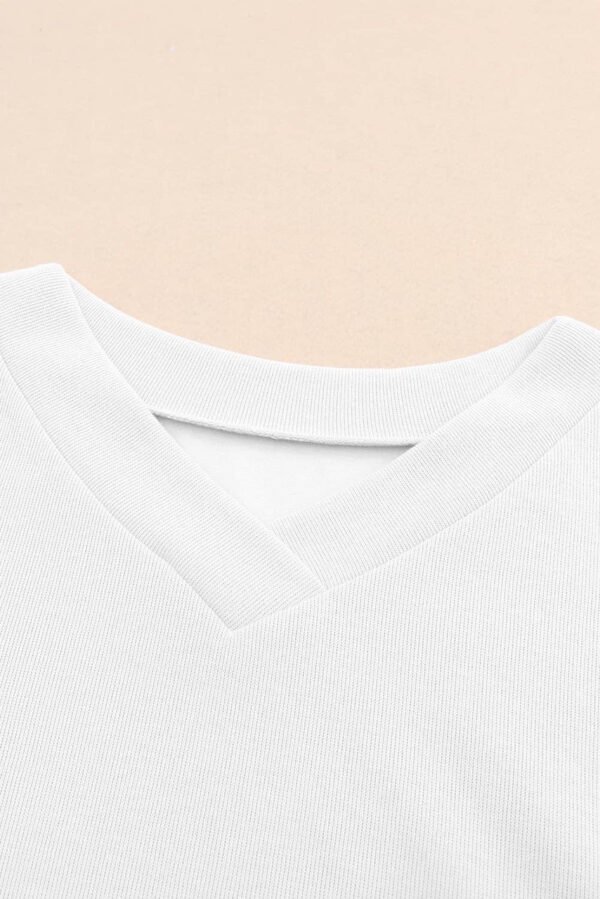 White Knitted V Neck Buttoned Cuffs Sweater