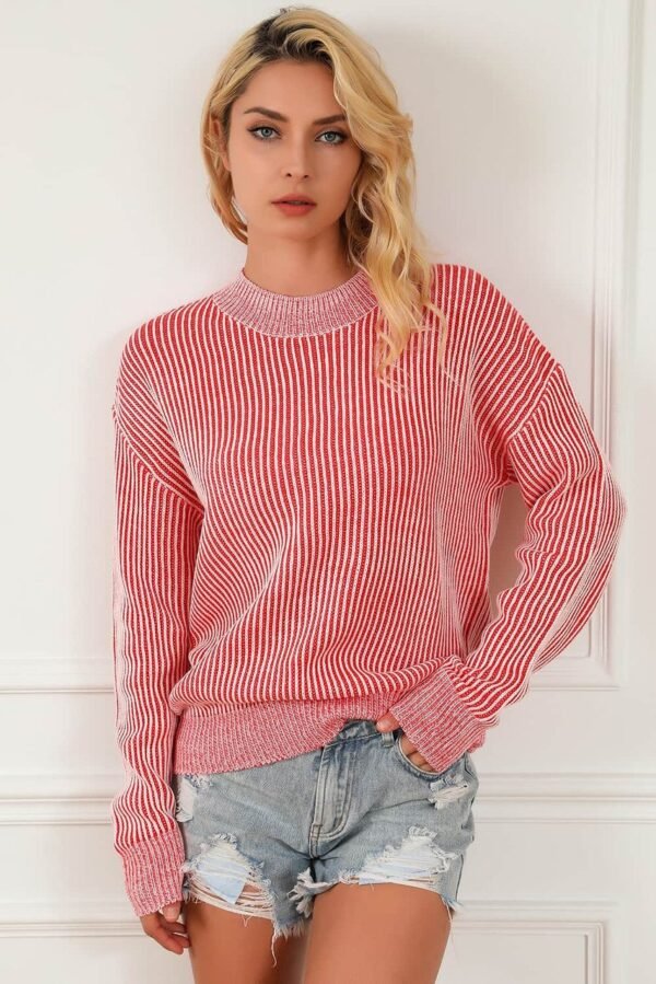 Striped Print Ribbed Trim Round Neck Sweater