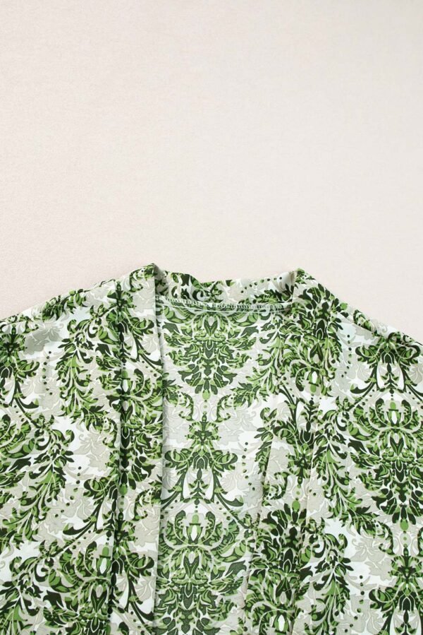 Green Vintage Floral Print Open Top and Shorts Outfit