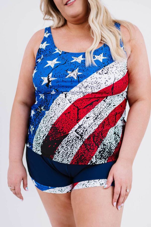 American Flag Print Tankini Plus Size Swimwear