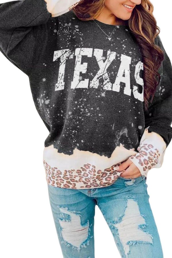 Black TEXAS Leopard Color Block Pullover Sweatshirt