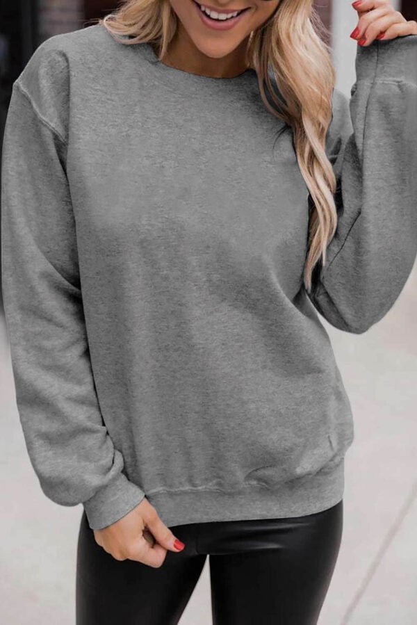 Gray Plain Crew Neck Pullover Sweatshirt