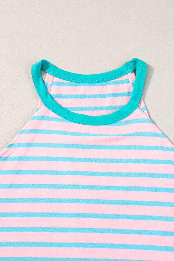 Pink Stripe Round Neck Tank Top