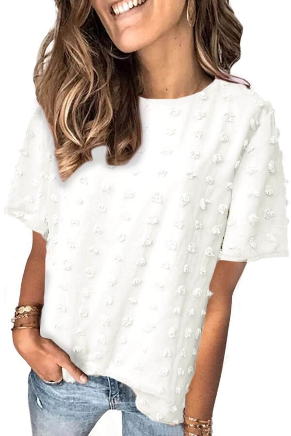 White Swiss Dot Texture Short Sleeve Top