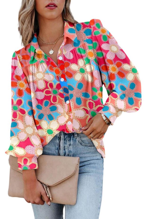 Multicolor Floral Print Bubble Sleeve Shirt