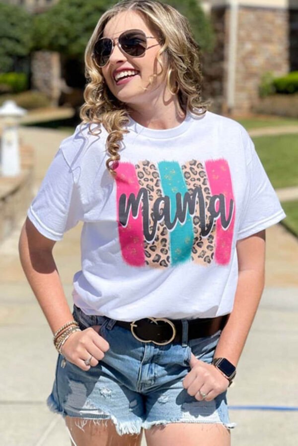 White mama Leopard Brush Stroke Graphic Print T Shirt