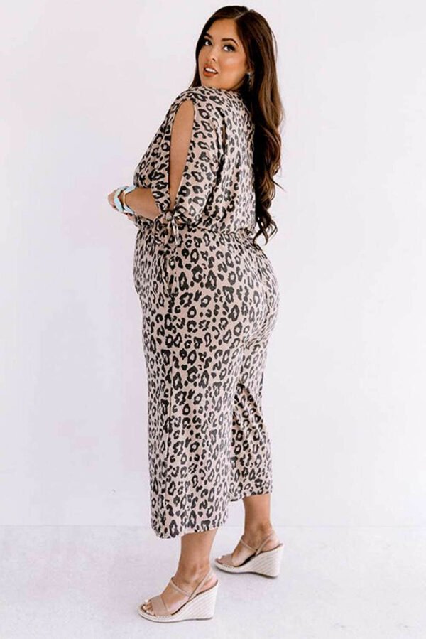 Leopard Print Cut-out Half Sleeve Plus Size Jumpsuit