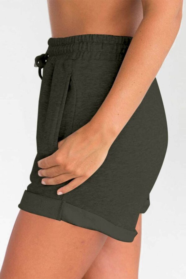 Green Tie Waist Side Pockets Cuffed Lounge Shorts