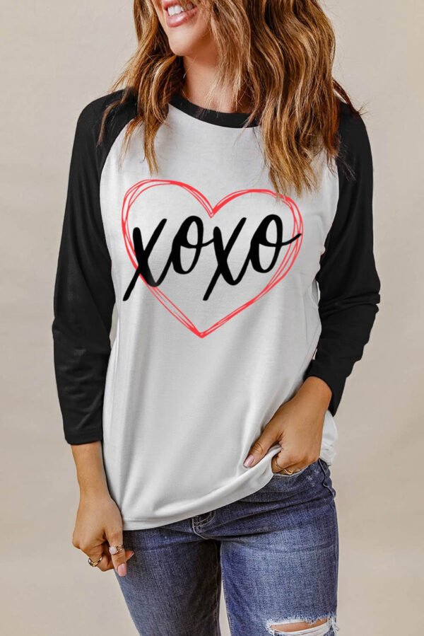 Black XOXO Heart Graphic Contrast Sleeve Tee