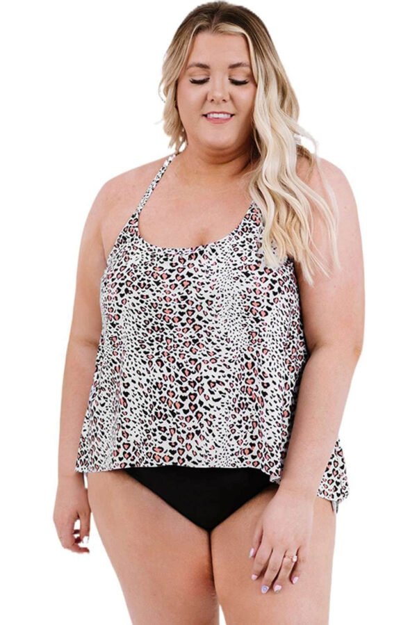 Scoop Neck Racerback Leopard Plus Size Tankini