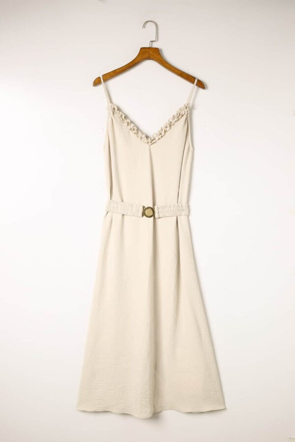 Apricot V Neck Sleeveless Maxi Dress with Elastic Belt