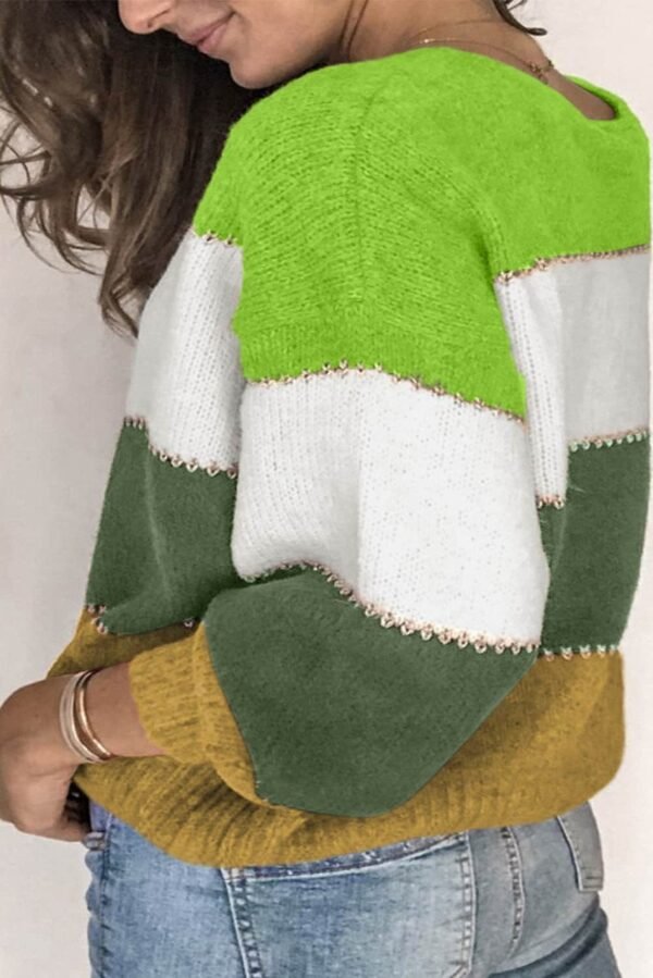 Green Plus Size Color Block Patchwork Sweater