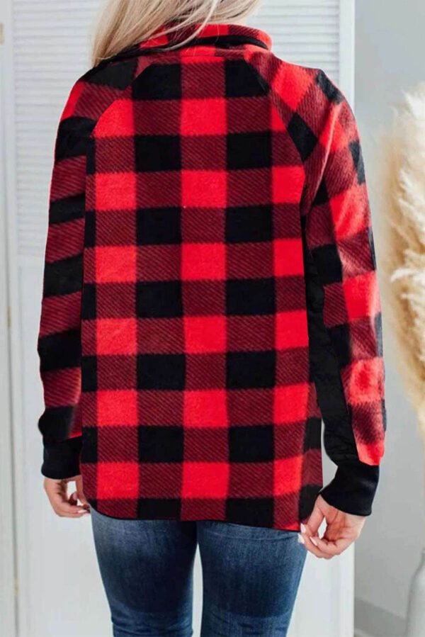 Red Long Sleeve Plaid Paneled Sweatshirt