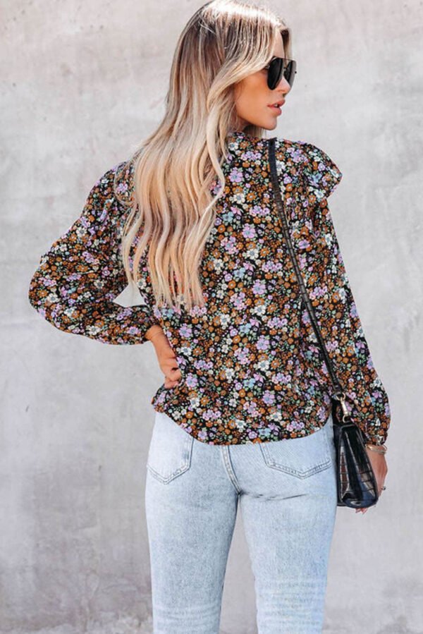 Floral Print Ruffled Bubble Sleeve Shirt