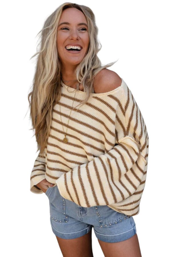 Yellow Striped Drop Shoulder Oversized Sweater