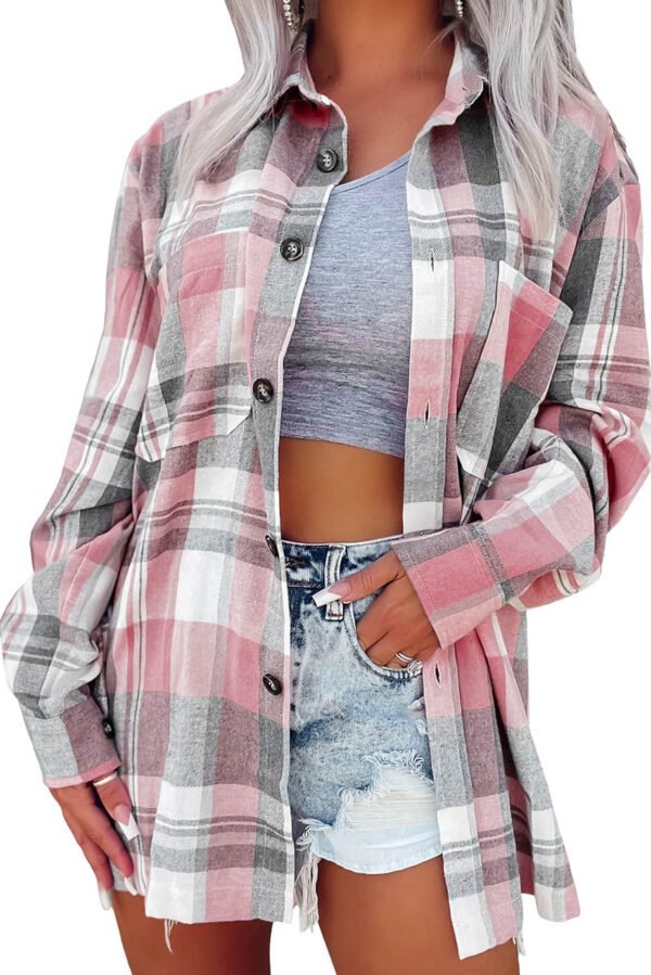 Pink Plaid Button Up Patch Pocket Shirt