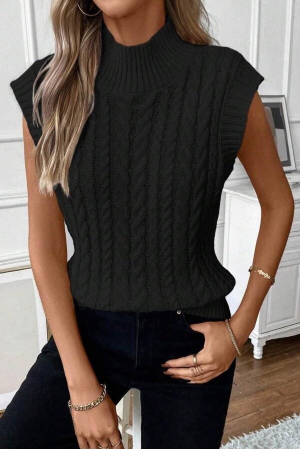 Black Cable Knit High Neck Sweater Vest