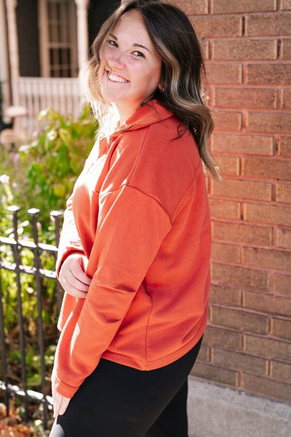 Orange O-ring Zipper Pocketed Plus Size Sweatshirt