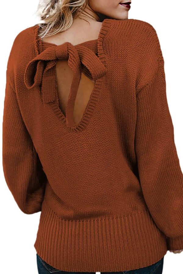 Hollow-out Back Sweater with Tie