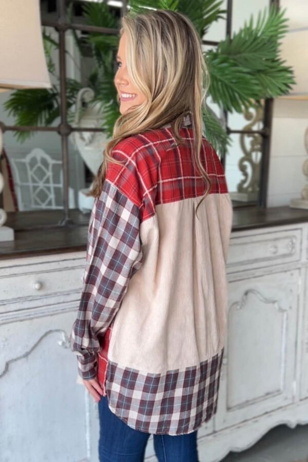 Plaid Corduroy Patchwork Shacket