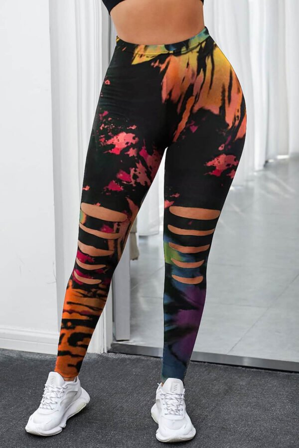 Multicolor Tie Dye Hollow Out Fitness Activewear Leggings