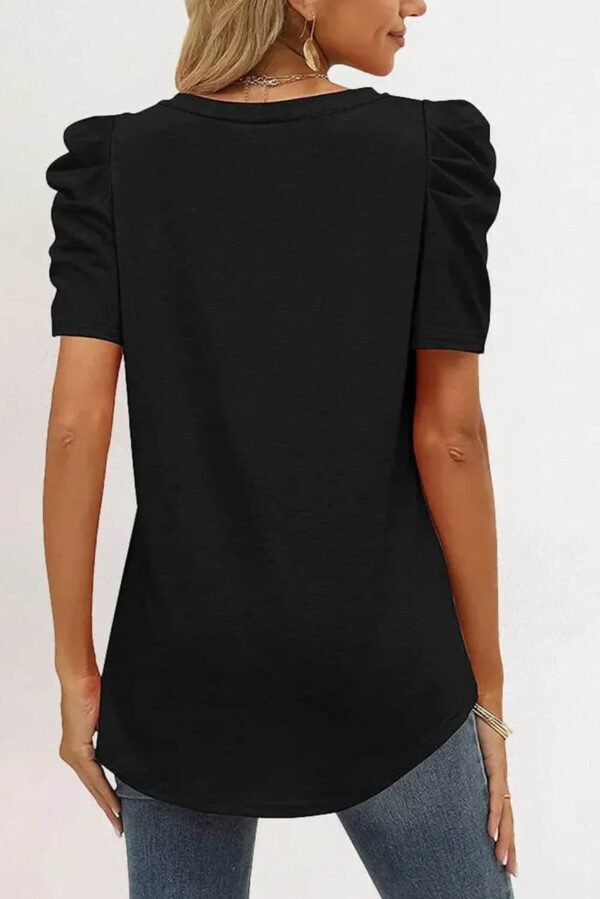 Black Puff Sleeve V-Neck T-Shirt