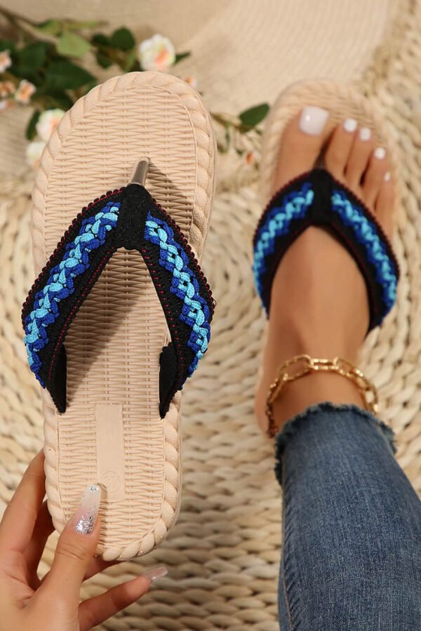 Blue Woven Strap Flat Flip Flops