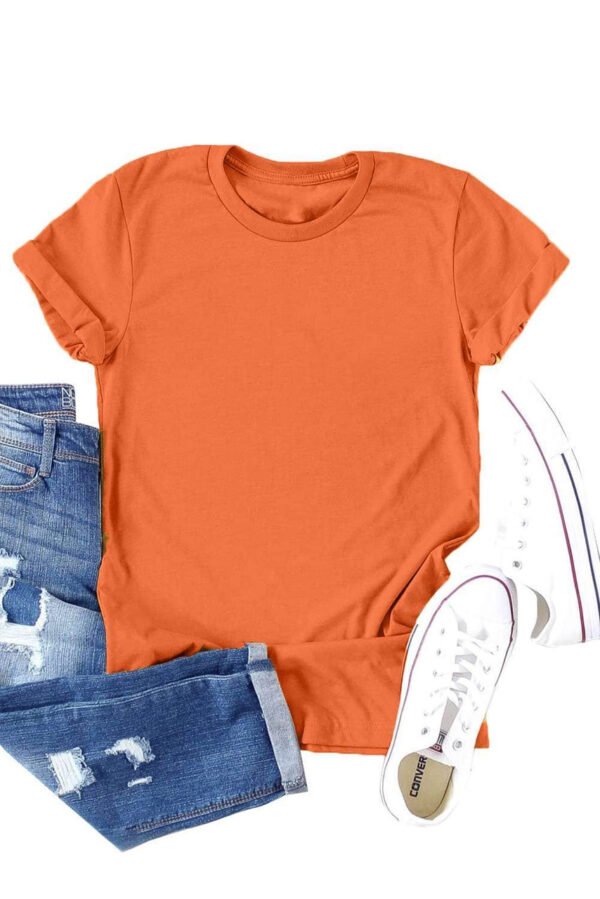 Orange Solid Color Crew Neck Tee