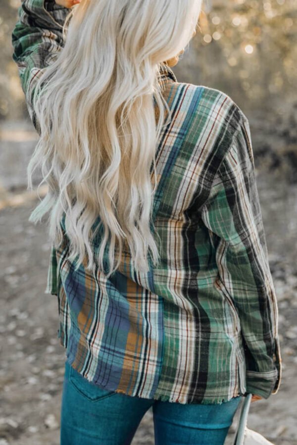 Green Chest Pockets Button Up Plaid Shacket
