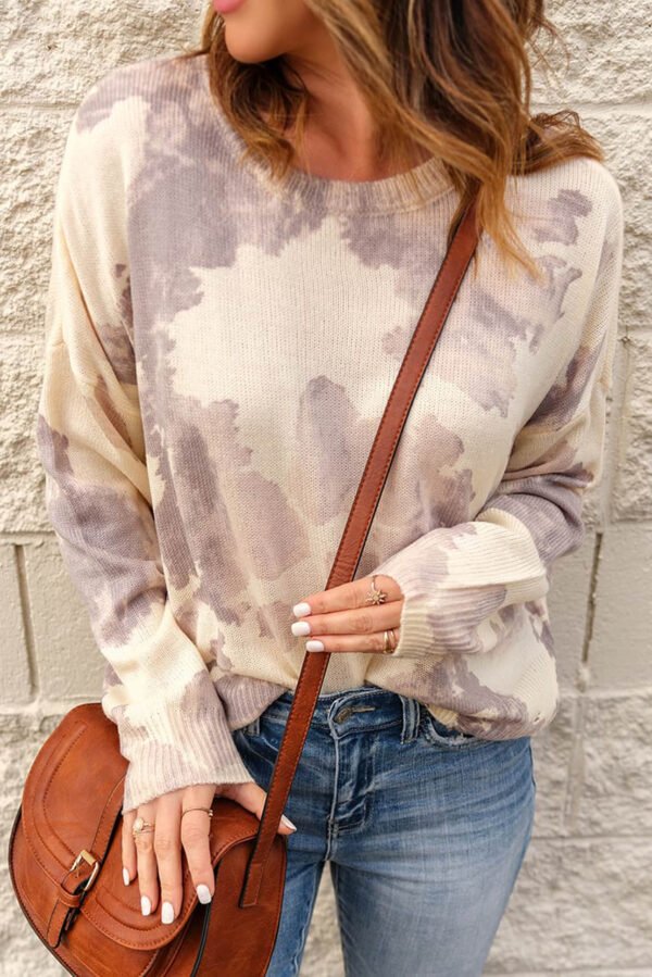 Beige Stain Washed Tie Dye Sweater