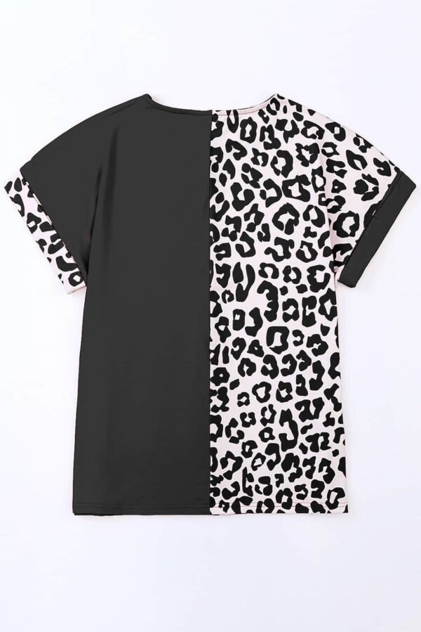 Black Half Leopard Patchwork Plus Size T-shirt