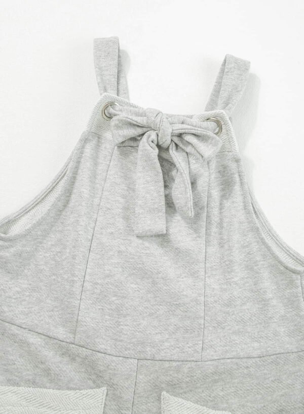 Light Grey Knotted Straps Patch Pockets Terry Knit Romper