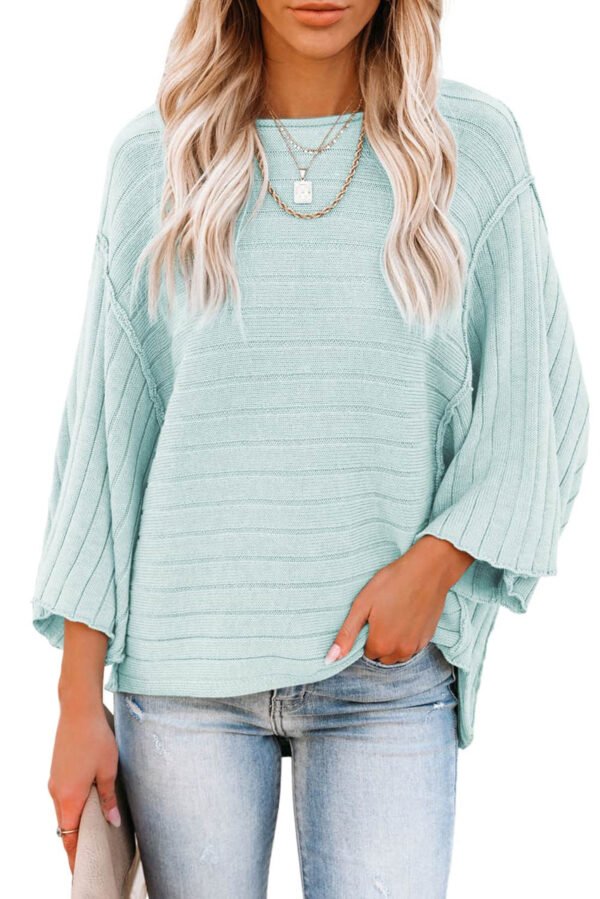 Green Exposed Seam Ribbed Knit Dolman Top