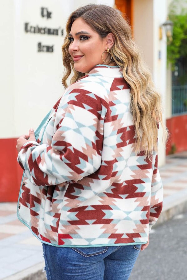 Red Geometric Aztec Pattern Plus Size Fleece Jacket