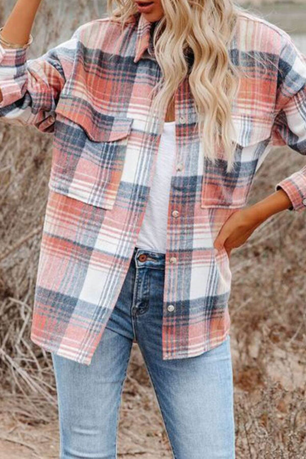 Plaid Print Pocket Buttoned Shacket