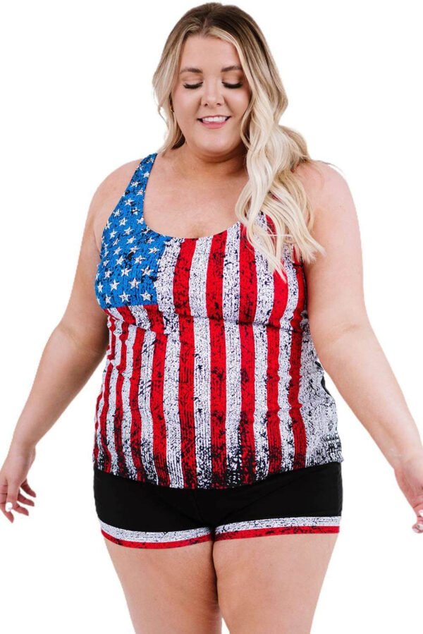 Multicolor American Flag Print Tankini Plus Size Swimwear