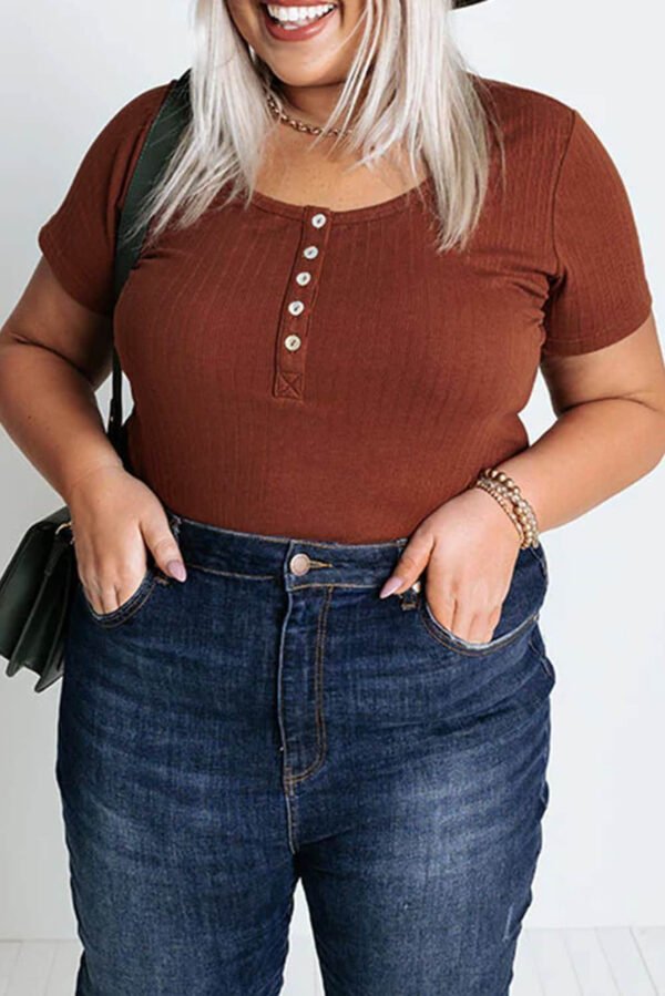 Chestnut Plus Size Ribbed Knit Henley Tee