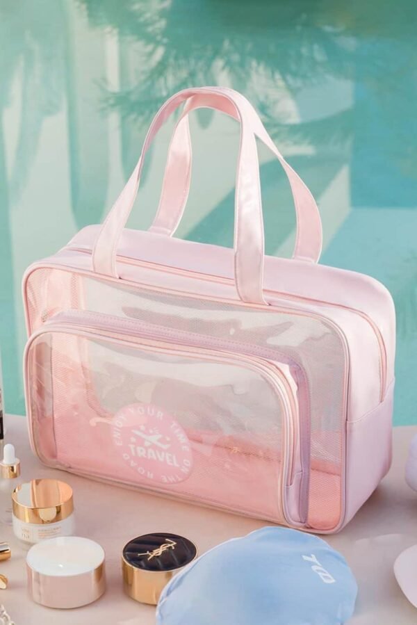 Pink Waterproof Multi Pockets Transparent Travel Makeup Bag