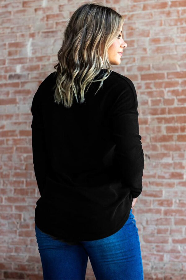 Black Rhinestone Heart Shaped V Neck Long Sleeve Top